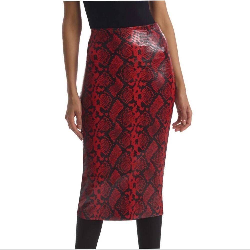 Nwtg Commando Faux Leather Animal Midi Skirt In Red Snake